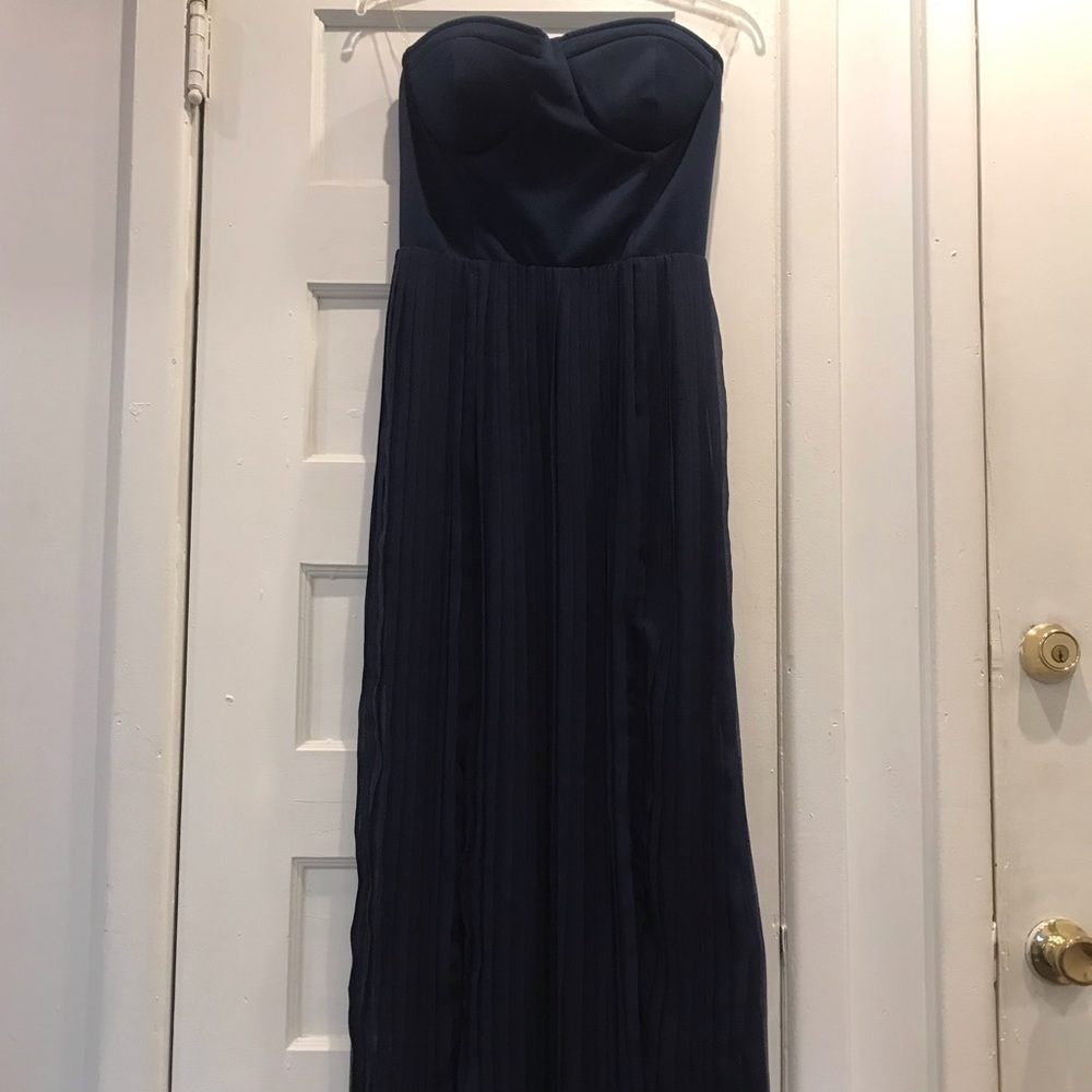 San Souci/Semi Casual Blue Chiffon Pleated Dress